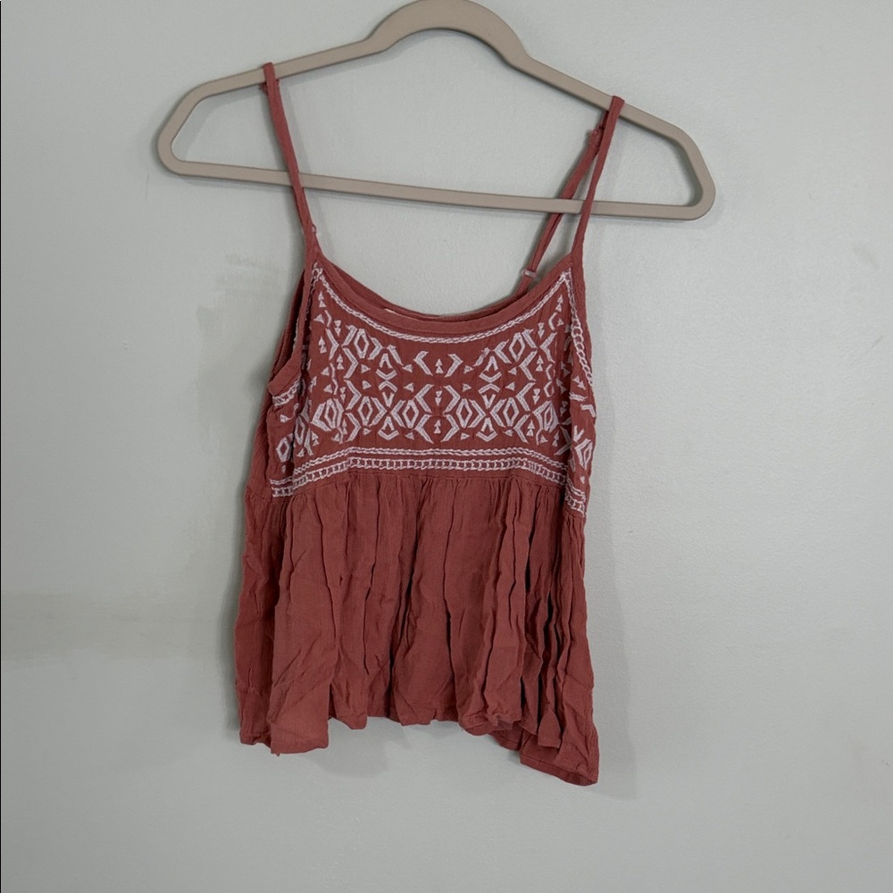 Embroidered Rust Pink Spaghetti-Strap Camisole